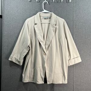 GRAVER Susan Graver LK Fusion 3/4 Sleeve Cutaway Hem Blazer Cream Size XL